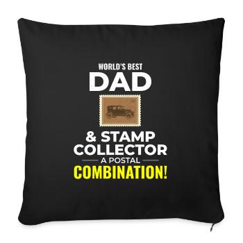 Stamp Collector Dad Collecting Hobby Philatelist - Sofa pillowcase 17,3'' x 17,3'' (45 x 45 cm) - black - Front