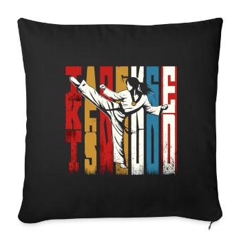 Artiste martial dynamique de taekwondo à coup élevé - Housse de coussin décorative 45 x 45 cm - noir - Devant