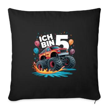 Monster Truck - Ich bin 5 - Einzigartiges Geschenk - Sofakissenbezug 45 x 45 cm - Schwarz - Vorne
