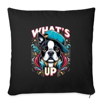 Boston Terrier Gangster Que se passe-t-il cadeau pour chien - Housse de coussin décorative 45 x 45 cm - noir - Devant