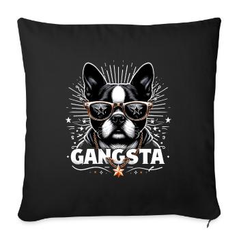 Boston Terrier Gangsta Gangster chien cadeau - Housse de coussin décorative 45 x 45 cm - noir - Devant
