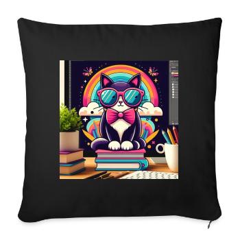 Chat studieux à lunettes - Housse de coussin décorative 45 x 45 cm - noir - Devant