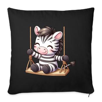 Süßes Zebra auf der Schaukel Comic - Sofakissenbezug 45 x 45 cm - Schwarz - Vorne