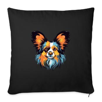 Papillon chien race aquarelle dessin animé Kawaii couleur - Housse de coussin décorative 45 x 45 cm - noir - Devant