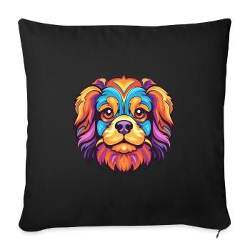 Épagneul tibétain chien race aquarelle dessin animé Kawai - Housse de coussin décorative 45 x 45 cm - noir - Devant