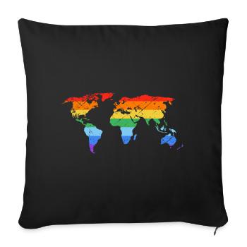 Fierté de la carte du monde arc-en-ciel - Housse de coussin décorative 45 x 45 cm - noir - Devant