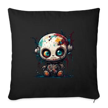 Poupée d’horreur / Halloween / Effrayant / Sombre - Housse de coussin décorative 45 x 45 cm - noir - Devant