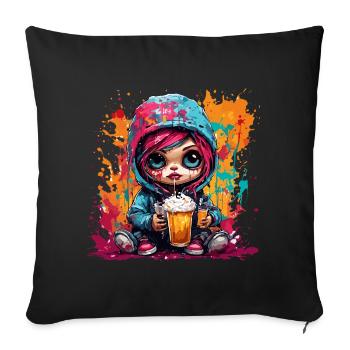 Poupée d’horreur / Halloween / Effrayant / Sombre - Housse de coussin décorative 45 x 45 cm - noir - Devant