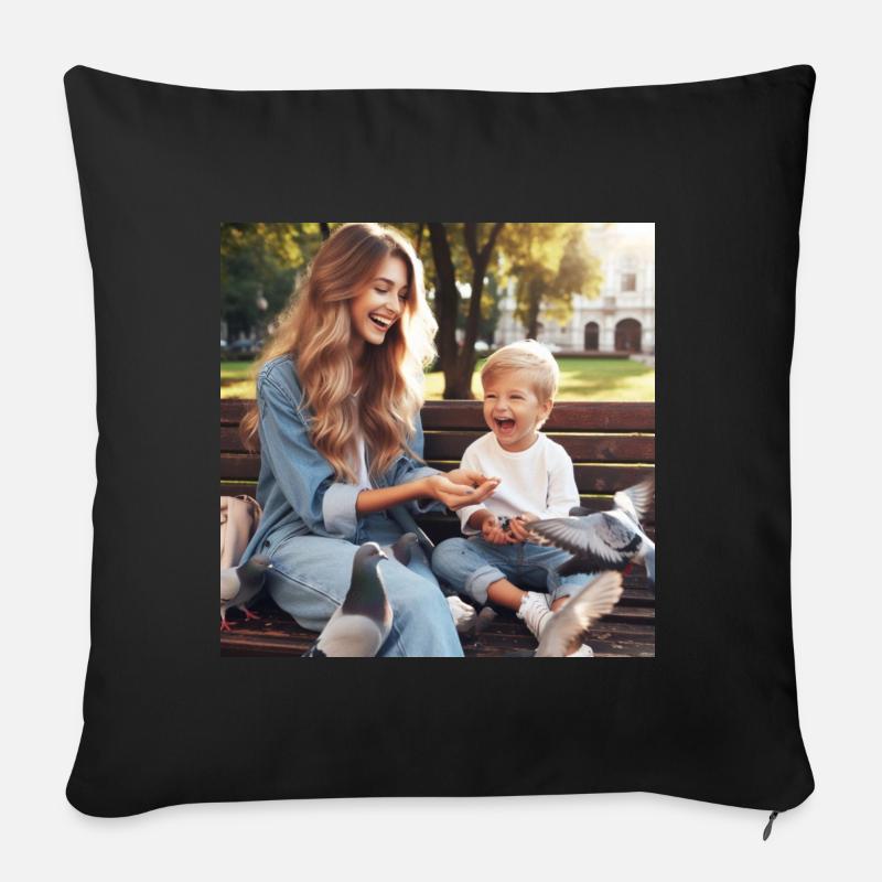 Mutter und Sohn - Sofakissenbezug 45 x 45 cm - Schwarz