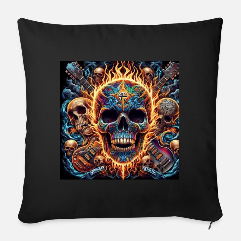 Totenkopf mit gekreuzten Gitarren - Sofakissenbezug 45 x 45 cm - Schwarz