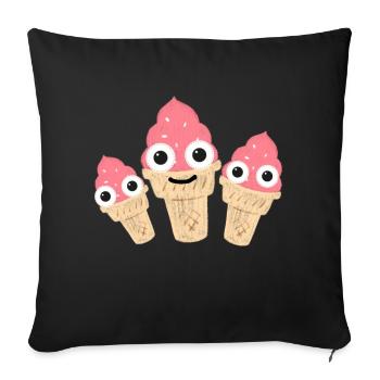 Crème glacée, softice, famille, famille de crème glacée, cornet de crème glacée - Housse de coussin décorative 45 x 45 cm - noir - Devant