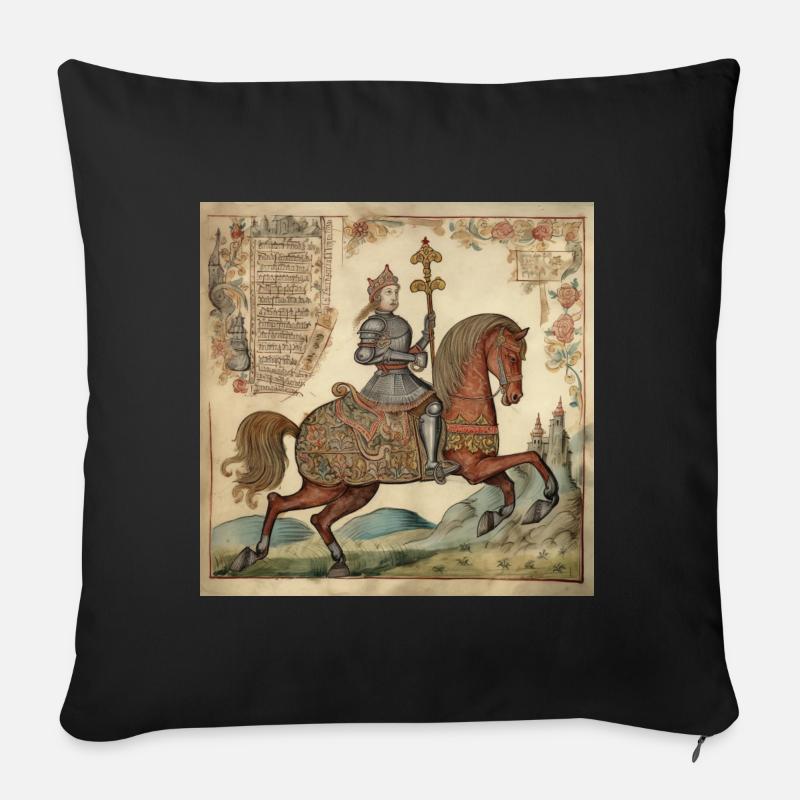 Ritter auf dem Pferd, Mittelalter - Sofakissenbezug 45 x 45 cm - Schwarz