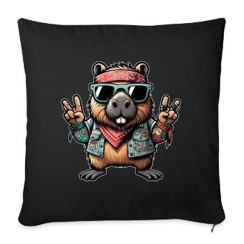 Capybara Peace Hippie - Sofa pillowcase 17,3'' x 17,3'' (45 x 45 cm) - black - Front