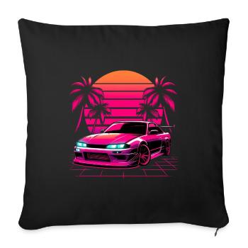 JDM Neon Japon Voiture Coucher De Soleil Rétro - Housse de coussin décorative 45 x 45 cm - noir - Devant