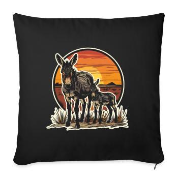 Âne Papa Fils Père Famille Fête des Pères Vintage - Housse de coussin décorative 45 x 45 cm - noir - Devant