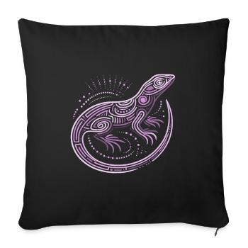 lézard nuances de violet motifs aborigènes, tribal - Housse de coussin décorative 45 x 45 cm - noir - Devant