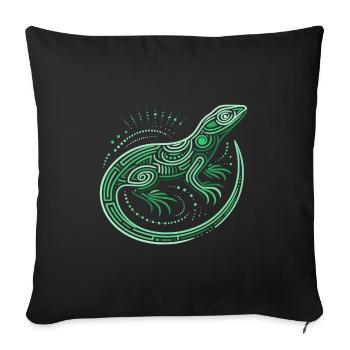 lézard nuances de vert, motifs aborigènes, tribal - Housse de coussin décorative 45 x 45 cm - noir - Devant