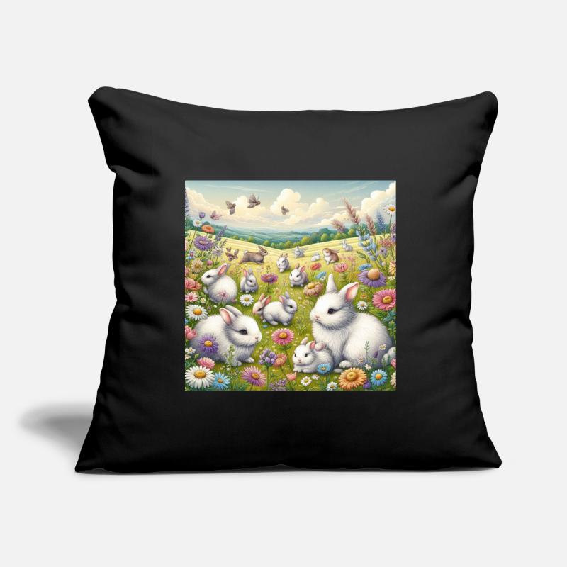Lapins dans un champ de fleurs Housse de coussin décorative 45 x 45 cm