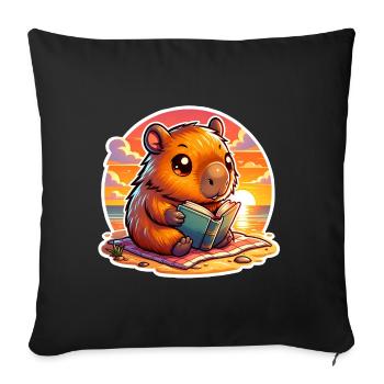 Capybara Reading Books - Sofa pillowcase 17,3'' x 17,3'' (45 x 45 cm) - black - Front