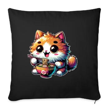Cat Ramen Kawaii Anime - Sofa pillowcase 17,3'' x 17,3'' (45 x 45 cm) - black - Front