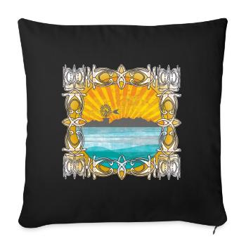 Lever de soleil au bord de la mer avec moulin à vent - Housse de coussin décorative 45 x 45 cm - noir - Devant