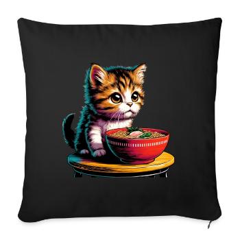 Cat Ramen Kawaii Anime - Sofa pillowcase 17,3'' x 17,3'' (45 x 45 cm) - black - Front