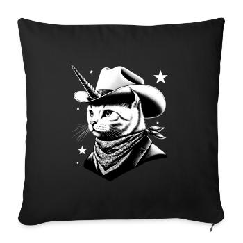 Cowboy chat-licorne - Housse de coussin décorative 45 x 45 cm - noir - Devant