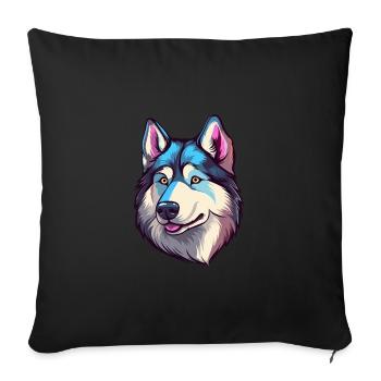 Husky Chien Race Aquarelle Dessin animé Kawaii Coloré - Housse de coussin décorative 45 x 45 cm - noir - Devant
