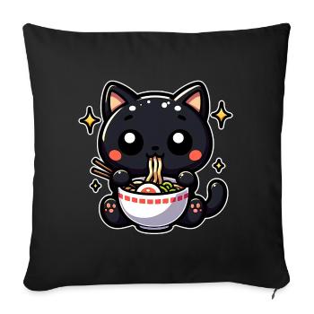 Black Cat Eats Ramen Noodle Soup Stars - Sofa pillowcase 17,3'' x 17,3'' (45 x 45 cm) - black - Front