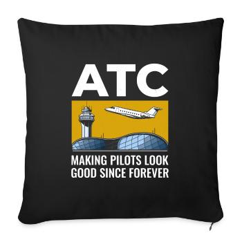 Contrôleur de la circulation aérienne ATC Aviation Humour Avion - Housse de coussin décorative 45 x 45 cm - noir - Devant
