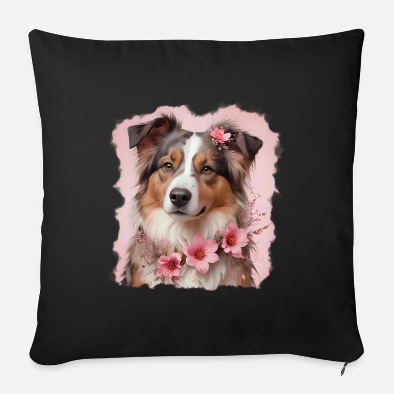 AUSTRALIAN SHEPHERD - Sofa pillowcase 17,3'' x 17,3'' (45 x 45 cm) - black