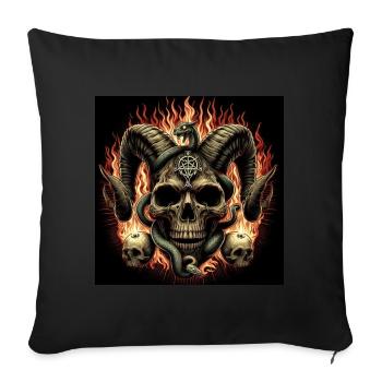 Satanic Skull on Fire - Sofa pillowcase 17,3'' x 17,3'' (45 x 45 cm) - black - Front