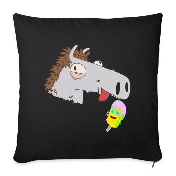 Tête de cheval glace crème enfants été enfant cheval chevaux - Housse de coussin décorative 45 x 45 cm - noir - Devant