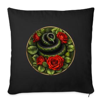 Serpent et roses rouges - Housse de coussin décorative 45 x 45 cm - noir - Devant