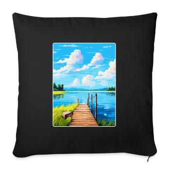Lac de Lacanau France Poster de voyage vintage souvenir - Housse de coussin décorative 45 x 45 cm - noir - Devant