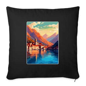 Kotor Montenegro Vintage Poster Souvenir de Voyage - Housse de coussin décorative 45 x 45 cm - noir - Devant