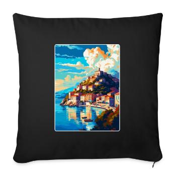 Kavala Grèce Vintage Affiche de voyage WPA Souvenir - Housse de coussin décorative 45 x 45 cm - noir - Devant