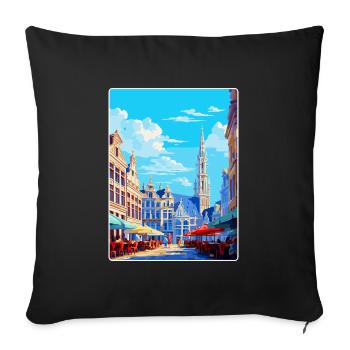 Brussels Belgium Vintage Travel Poster Souvenir - Sofa pillowcase 17,3'' x 17,3'' (45 x 45 cm) - black - Front