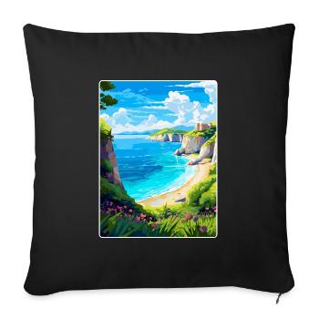 Zakynthos Grèce Affiche de voyage vintage souvenir - Housse de coussin décorative 45 x 45 cm - noir - Devant