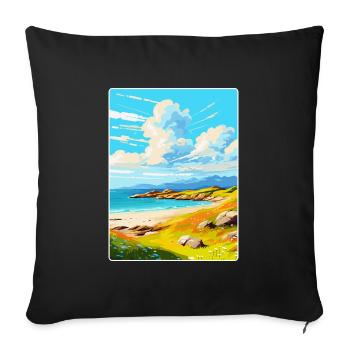 Île de Barra, Écosse, Royaume-Uni, Affiche de voyage vintage - Housse de coussin décorative 45 x 45 cm - noir - Devant