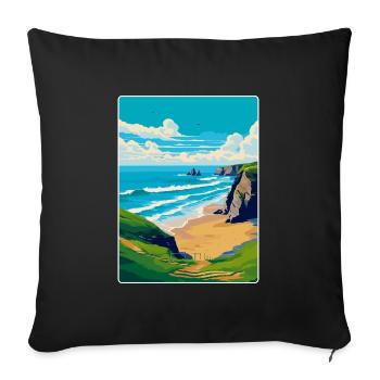 Bedruthan Steps Cornwall England Uk Travel Poster - Sofa pillowcase 17,3'' x 17,3'' (45 x 45 cm) - black - Front