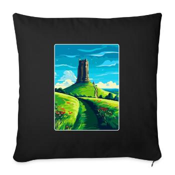 Glastonbury Tor Angleterre Royaume-Uni Affiche de voyage souvenir - Housse de coussin décorative 45 x 45 cm - noir - Devant
