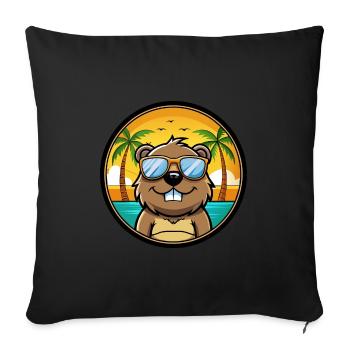 Castor Drôle Dessin Animé Plage D’été Lunettes De Soleil Cool - Housse de coussin décorative 45 x 45 cm - noir - Devant
