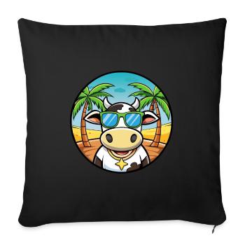 Cow Drôle Dessin Animé Plage D’été Lunettes De Soleil Autocollant - Housse de coussin décorative 45 x 45 cm - noir - Devant