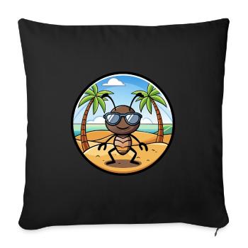 Fourmi Drôle Dessin Animé Plage D’été Lunettes De Soleil Autocollant - Housse de coussin décorative 45 x 45 cm - noir - Devant