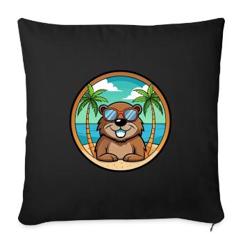 Castor Drôle Dessin Animé Plage D’été Lunettes De Soleil Cool - Housse de coussin décorative 45 x 45 cm - noir - Devant