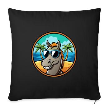 Cheval Drôle Dessin Animé Plage D’été Lunettes De Soleil Cool - Housse de coussin décorative 45 x 45 cm - noir - Devant