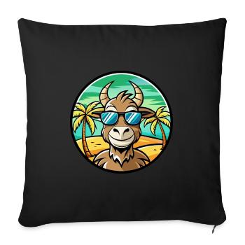 Chèvre Drôle Dessin Animé Plage D’été Lunettes De Soleil Autocollant - Housse de coussin décorative 45 x 45 cm - noir - Devant