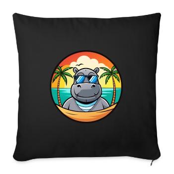Hippo Funny Cartoon Summer Beach Sunglasses Cool - Sofa pillowcase 17,3'' x 17,3'' (45 x 45 cm) - black - Front