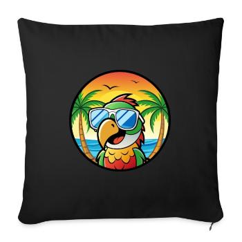 Perroquet Drôle Dessin Animé Plage Été Lunettes De Soleil Cool - Housse de coussin décorative 45 x 45 cm - noir - Devant